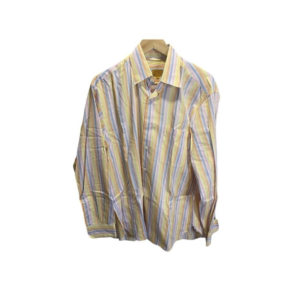 Robert Talbott Carmel Mens Dress Shirt L Yellow‎ Orange Striped Button down